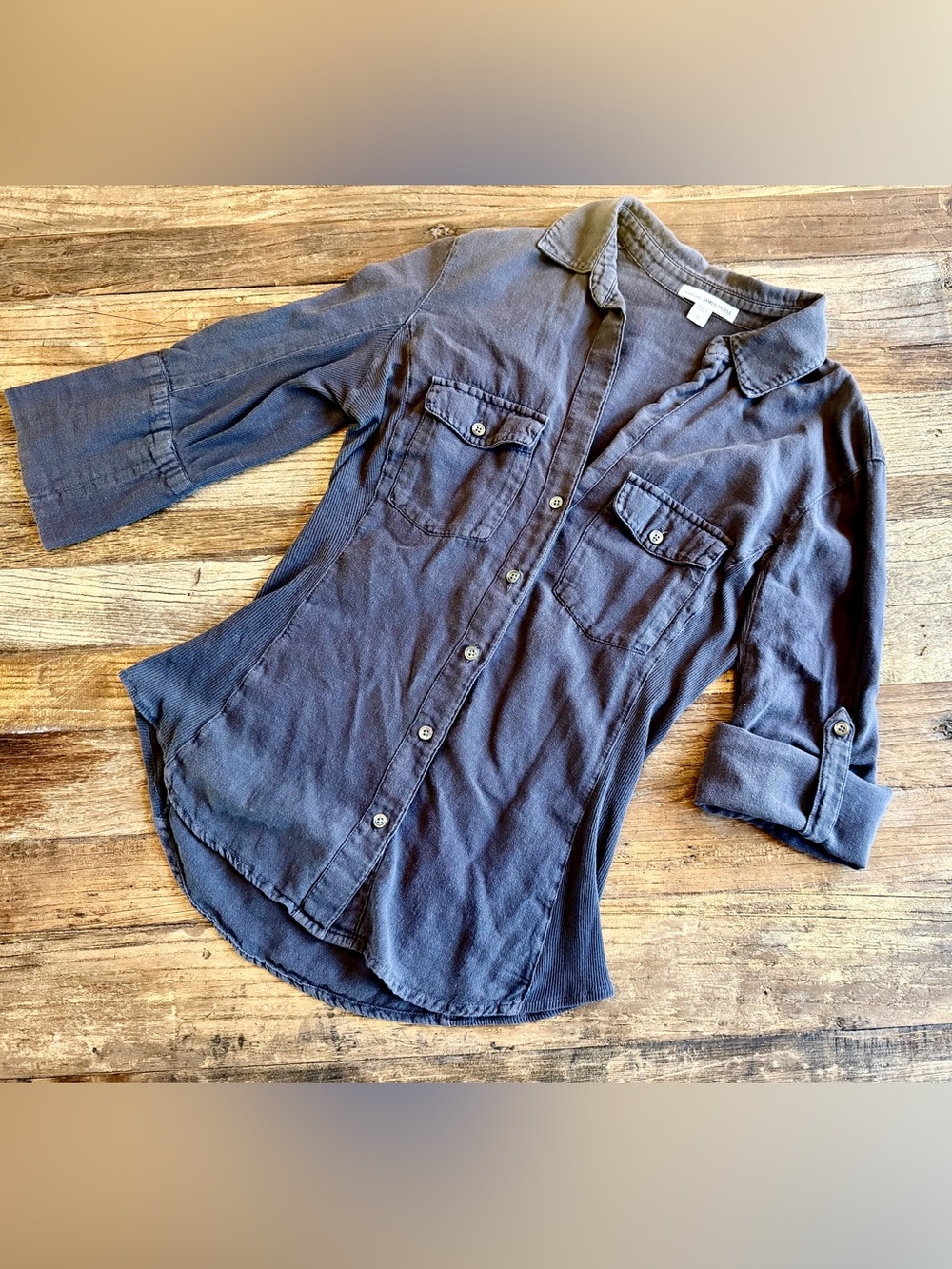 Grey Button-Front Utility Shirt - Women
